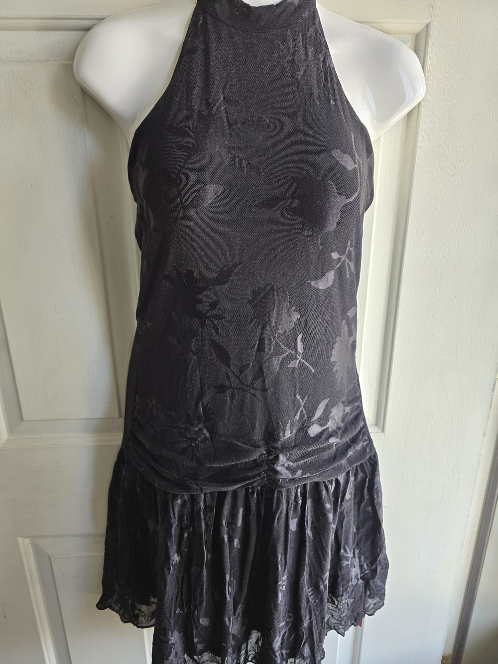 Black Floral Halter Women's Dress